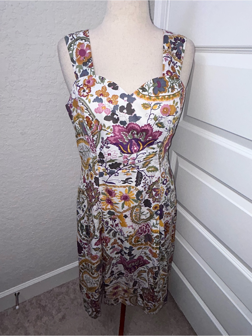 J.Peterman 100% Cotton Floral Print Sleeveless Knee Midi Dress